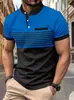 Camisa polo de verano para hombre europea y americana con cuello mao, estampado digital 3D, a rayas casual, polo de negocios