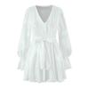 Nuevo Vestido Transfronterizo para Mujer, Ceñido a la Cintura, Cuello de Verano, Estilo Corto a la Moda, Mangas Largas, Estilo Europeo y Americano, Venta al por Mayor, Fruncido