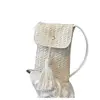Bolsa de Celular Simples e Fashion em Palha Trançada para Mulheres, Design de Nicho, Mini Bolsa Quadrada de Ombro Cruzado, Porta-Moedas Trançado Versátil