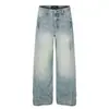 Jeans de Pierna Ancha Lavados con Efecto Desgastado Estilo Retro Americano para Hombres y Mujeres, Nuevo Estilo Otoño, Caída Suelta hasta el Suelo, Pantalones Rectos Unisex
