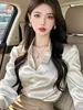 Camisa de Estilo Francés Chic Única y Sorprendentemente Hermosa para Mujer, Top de Satén de Alta Gama para Viajes Profesionales, Cruzada Europea y Americana Amazon