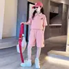 Conjunto de Camisa Polo Estilo Preppy de Verão para Meninas, Conjunto de Shorts Esportivos Soltos de Manga Curta da Moda e Estiloso para Crianças Mais Velhas