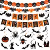 2026 Novas Decorações de Festa Temáticas de Halloween da Amazon Bandeira Preta e Laranja Conjunto de Adesivos Espirais de Morcego Atacado Personalização