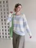 Camisa protectora solar de manga larga a rayas holgada estilo coreano de seda helada para mujer, prenda exterior fina de verano, estilo casual para habitaciones con aire acondicionado 411