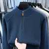 Suéter Espeso de Invierno Nuevo Estilo para Hombre con Media Cremallera y Forro de Lana Moda Juvenil Todo en Uno Cálido de Lana Tejido Capa Base