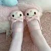 Verão 2026 Novo Versátil Fofo Bico Redondo Salto Baixo Sapatilhas Rosa Estilo Otaku My Melody Combine com Saias Sapatos Lolita