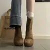 Botines gruesos de suela gruesa con punta redonda y efecto de altura retro para mujer, botas de ante de verano 2026 estilo vintage que aumentan la altura hasta la mitad de la pantorrilla, Botas Martin