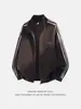 Sudadera cárdigan Hanlu de estilo americano casual de forro polar con cuello alto para hombre, versión de otoño, chaqueta retro con bloques de color