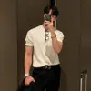 Camisa de Manga Corta para Hombre Verano Nueva Manga Corta Casual de Negocios Camiseta de Punto Cuello Redondo Ajustada Elegante Top de Manga Corta para Hombre