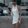 Comercio Exterior Ropa Europea y Americana 2025 Nuevo Vestido Satinado con Drapeado Sexy Sexy Espalda Descubierta Halter con Cordones Falda Línea A