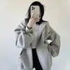 Chamarra Sudadera con Capucha para Mujer Primavera, Otoño e Invierno Cremallera 2025 Nueva Gris Casual Estilo Coreano Capucha Grande Sudadera con Cremallera Superior