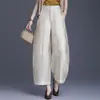 Pantalones Casuales de Jacquard de Seda de Gama Alta Estilo Chino Nuevo para Mujer, Modelo Verano 2026, Pantalones de Pierna Ancha Estilo Nacional, Pantalones Acortados de Moda