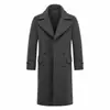 Abrigo largo de lana de doble botonadura para hombre, solapa con muesca estilo británico, abrigo de lana hasta la rodilla, estilo casual de negocios para otoño e invierno