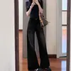 Jeans Negros Micro-Campana para Mujer Otoño Nuevo Estilo Forma de Pera Tallas Grandes Adelgazantes Cintura Alta Elásticos Pantalones de Trompeta