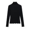 Nuevo Top Base Sexy Delgado de Cuello Alto Parcial Ligeramente Transparente para Mujer Camiseta de Manga Larga con Encaje de Hongo Estilo Pura Pasión