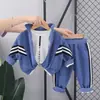 Coreano nuevo otoño niño deportes bate camisa cremallera conjunto de tres piezas para bebé niño cuello redondo suéter manga larga traje moda
