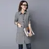 Foto real de chaqueta de camisa de manga larga 2026, estilo coreano, talla grande, cuadros de algodón y lino, camisa de mujer de ajuste holgado de longitud media