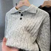Popular Europeu Tamanho Grande Camisa Polo Gola Twist Tricô Suéter Masculino Estilo Old Money Negócios Fábrica Atacado