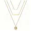 Collares Apilados Populares Transfronterizos Europeos y Americanos de Tres Capas para Mujer, Cadena Larga Simple para Clavícula con Colgante Redondo, Collar de Perlas de Imitación