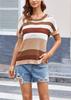 Amazon Transfronterizo Temu Más Vendido Europeo y Americano Holgado Empalmado Rayas Camiseta Informal Jersey de Punto de Manga Corta para Mujer