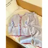 Pijama Casual de Estilo Perezoso con Color de Contraste y Mangas Largas para Mujer Primavera y Otoño 2025 Nuevo Traje de Pantalón de Gasa de Algodón Ropa de Casa