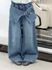 Novas calças jeans largas de outono estilo coreano para meninas, calças retas da moda e que afinam para crianças mais velhas, adequadas para primavera e outono, calças compridas até o chão