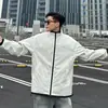 Jaqueta Estrelada Nova de Dupla Face para Homens Primavera e Outono, Moda Casual Solta com Gola Alta e Zíper à Prova de Vento