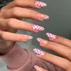 24 peças Unhas Francesas Rosa de Bolinhas para Meninas Doces, Usáveis, Formato Amêndoa Médio, Estilo Ins, Unhas Postiças Acabadas Removíveis
