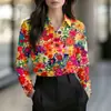 Camisa Feminina Plus Size de Comércio Exterior Europeia e Americana Moda Transfronteiriça Linda Cor Vibrante Estampa Floral Casual de Férias Manga Longa