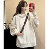 Moletom cardigã feminino jaqueta com zíper modelo novo 2026 oversized solto branco e cinza com capuz para primavera, outono e inverno com forro de fleece e design espessado