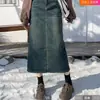 006 Saia de Veludo Jeans em Estoque, Sem Devoluções ou Trocas