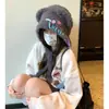 Gorro de Punto de Peluche con Orejas de Oso para Otoño e Invierno para Mujer, Lindo Gorro Lei Feng con Botones de Orejas de Gatito, Gorro Pequeño de Lana para Adelgazar la Cara