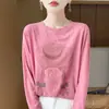 Nuevo estilo de verano jersey de punto fino estampado de cuello redondo con diseño de sombrero de paja, versátil, moderno, casual y elegante top de punto para mujer