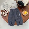 Calça Infantil de Algodão Puro Primavera Novo Estilo Unissex Crianças Coreano Retrô Xadrez Casual Calça Lanterna Versátil Calça Harem Tendência