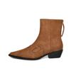 Botas Curtas de Salto Grosso Vintage Outono/Inverno 2026 para Mulheres, Botas de Equitação de Solado Grosso Bico Fino com Zíper nas Costas, Botas Western Cowboy Baixas
