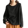 Camiseta de Algodón y Lino para Primavera y Otoño para Mujer, Color Sólido, Jacquard, Holgada, Slim, Cuello Redondo, Jersey Casual Fácil de Combinar, Manga Larga, Top Interior