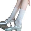 Populares en Internet Mismo Estilo Calcetines de Encaje de Longitud Media Calcetines Apilados para Mujer Verano Calcetines Finos Calados con Flores y Orejas de Madera Calcetines para Niñas