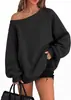 Nova blusa de moletom solta ombro a ombro estilo europeu e americano para mulheres, estilo casual de outono, blusa de manga comprida com ombro caído