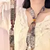 Bufanda de Seda con Patrón de Anacardo Retro y Cuentas Collar Cadena Larga Apilada para Suéter Accesorios de Atuendo de Viaje para Mujer de Sichuan