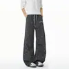 Pantalones Largos de Pierna Ancha Azules a Cuadros con Estrellas, Estilo Dulce y Fresco, Cintura Elástica con Cordón, Bordado de Inglés Escrito a Mano, Pantalones Sueltos y Relajados para Hombres y Mujeres