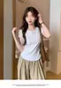 Tiktok body de verano algodón puro diseño versátil nicho cintura alta ajustado al cuerpo hombro Camiseta de manga corta básica para mujer