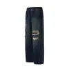 Marca de moda americana Jeans de mezclilla rotos con parches para hombre, holgados, casuales, lavados, desgastados, pierna recta, pantalones largos, estilo mendigo