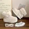 Botas de Nieve Gruesas con Adorno de Encaje Estilo Coreano Femenino para Mujer 2026 Nuevo Llegado de Invierno Pisos de Moda con Forro de Terciopelo Cálido