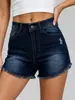 Jeans y Shorts de Mezclilla para Mujer con Flecos Rasgados Ajustados Elásticos Populares Europeos y Americanos de Comercio Exterior