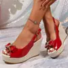 Nuevas Sandalias de Cuña de Verano para Mujer Tallas Grandes con Lentejuelas Europeas y Americanas, Sandalias de Punta Abierta de Moda para Comercio Transfronterizo