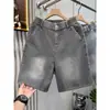 Shorts de mezclilla lavada jacquard, shorts casuales de moda de verano estilo americano, shorts de cinco puntos para hombre, modernos y elegantes