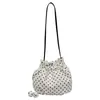 Bolsa Pequeña Estilo Coreano Nuevo Verano Bolsa de Lona con Cordón Fruncida Artística Fresca de Lunares Bolso de Mano Bolso de Hombro