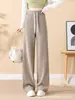 Pantalones de chenilla estilo primavera y otoño con forro polar, estrechos, de pierna ancha, tipo plátano para mujer, de cintura alta, con caída, de pierna recta, versátiles, casuales