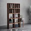 Gabinete de Celosía de Madera Maciza de Combinación Libre Nogal Negro Esquina Redondeada Librero Mesa Lateral Minimalista Moderna Sala de Estar Mesa de Noche Dormitorio