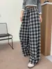 Pantalones de Pierna Recta a Cuadros Estilo Coreano para Mujer, Nuevo Otoño, Sueltos, Versátiles, Adelgazantes, Cintura Elástica, Pierna Ancha, Modernos